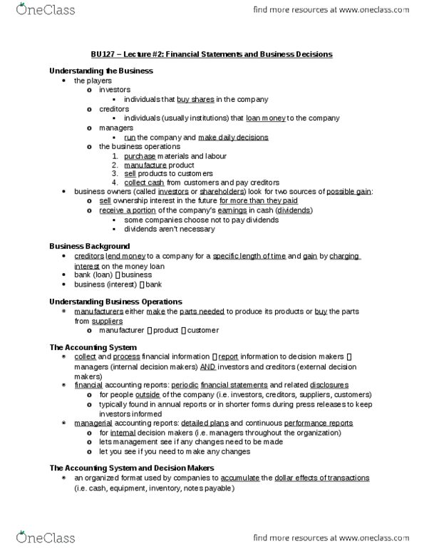 BU127 Lecture Notes - Lecture 2: International Financial Reporting Standards, Financial Statement, Deferred Income thumbnail