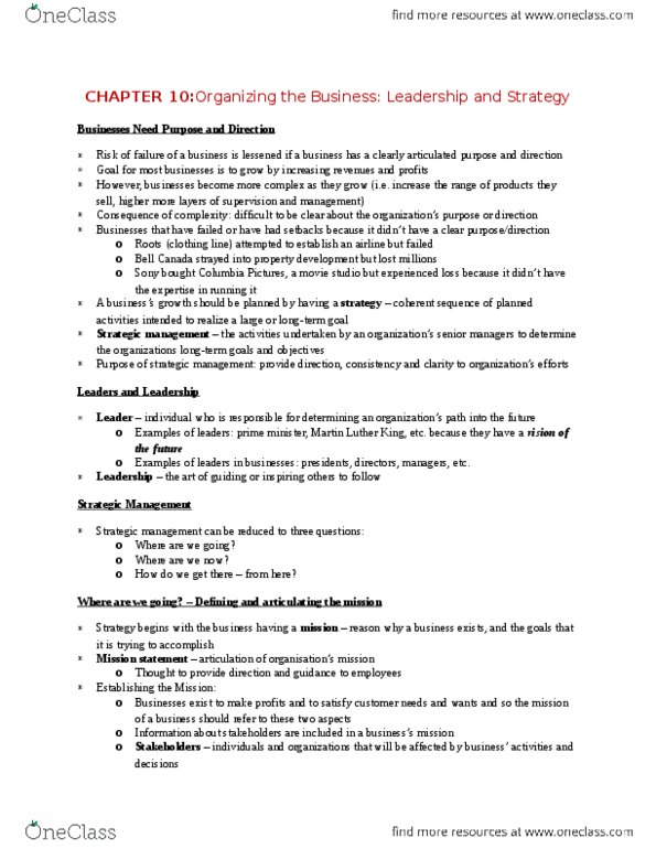 MGTA01H3 Chapter Notes - Chapter 10: Strategic Management, Pest Analysis, Film Studio thumbnail