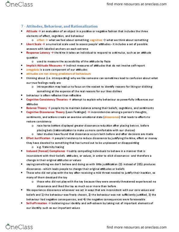 PSYB10H3 Chapter Notes - Chapter 7: Leon Festinger, Cognitive Dissonance, Likert Scale thumbnail