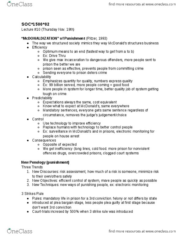 SOC 1500 Lecture Notes - Lecture 10: Remand (Detention), Probation Officer, Indictable Offence thumbnail