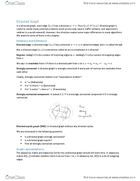 CS341 Lecture Notes - Lecture 8: Strongly Connected Component, Directed Acyclic Graph, Topological Sorting thumbnail