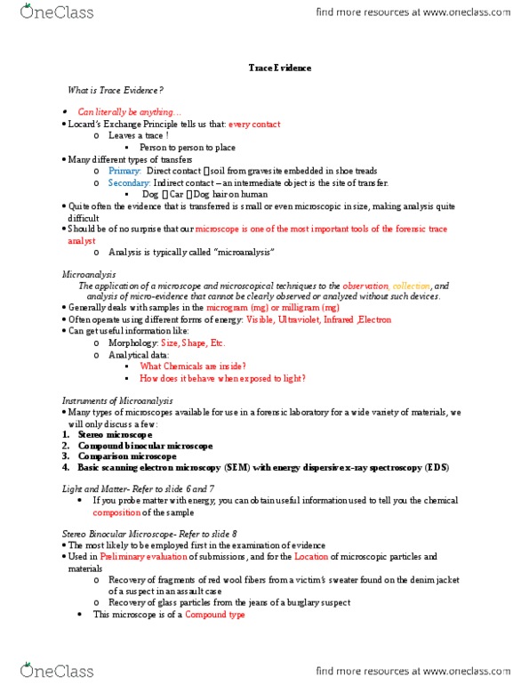 FSCI 1010U Lecture Notes - Lecture 4: Scanning Electron Microscope, Trace Evidence, Stereo Microscope thumbnail