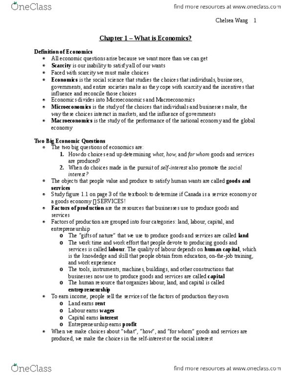 Economics 1021A/B Chapter Notes - Chapter 1-5: Marginal Utility, Marginal Cost, Ceteris Paribus thumbnail