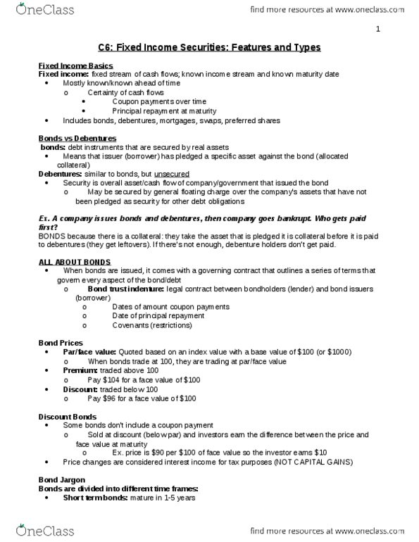 AFM121 Chapter Notes - Chapter 6: Fixed Income, Zero-Coupon Bond, Debenture thumbnail