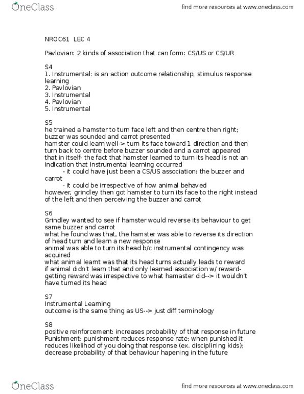 NROC61H3 Lecture Notes - Lecture 4: Stim, Spatial Memory, Instrumental And Value-Rational Action thumbnail