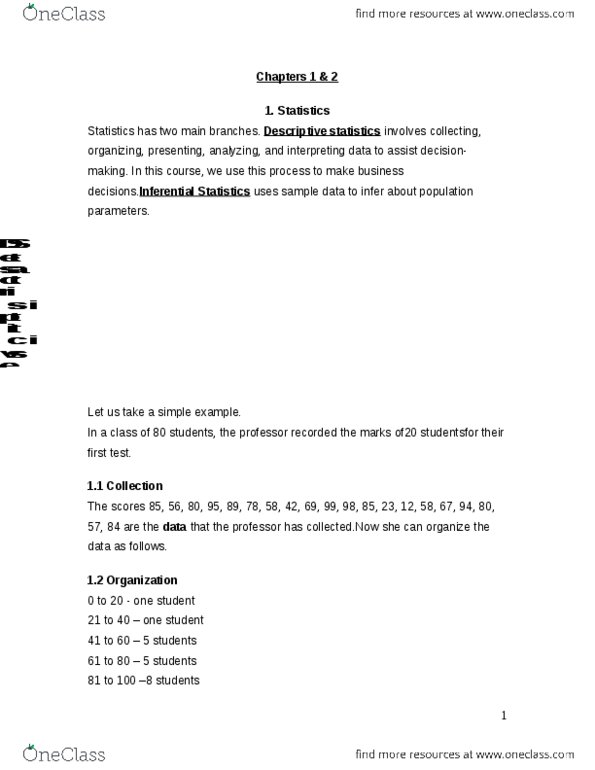 QMS 102 Lecture Notes - Lecture 1: Pie Chart, Level Of Measurement, Pareto Chart thumbnail