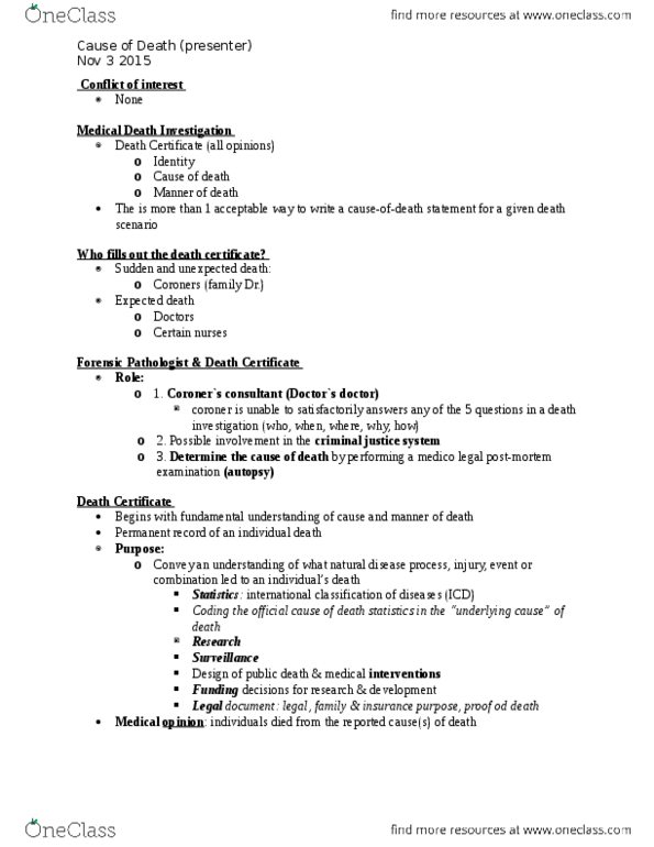 FSC239Y5 Lecture Notes - Lecture 10: Criminal Negligence, Coroner, Tylenol (Brand) thumbnail