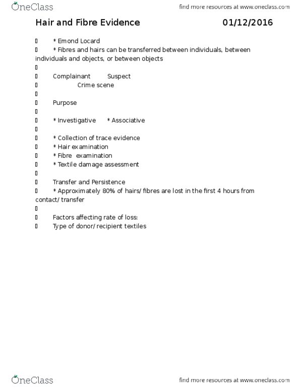 FSC239Y5 Lecture Notes - Lecture 36: Fluorescence Microscope, Stereo Microscope, Trace Evidence thumbnail