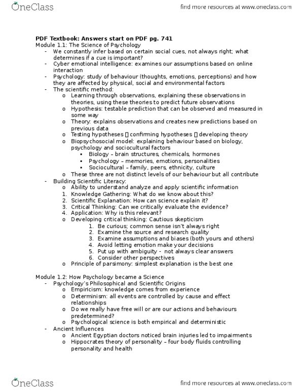 PSYC 1000 Chapter Notes - Chapter Weeks 1-4: Brain Injury, Unconscious Mind, Biopsychosocial Model thumbnail