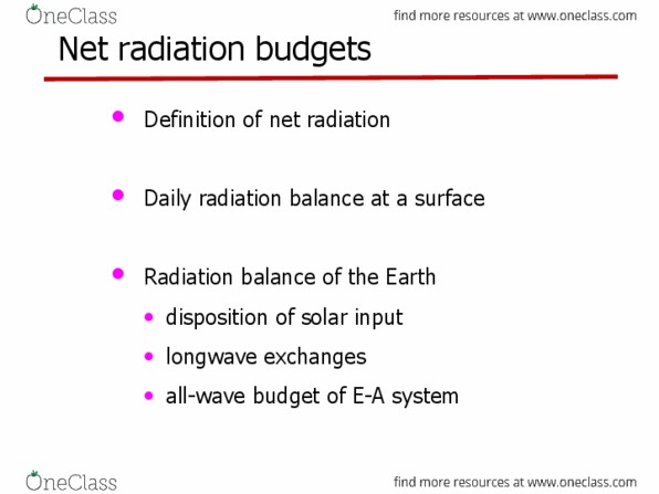 GEOG 214 Lecture Notes - Lecture 5: Earth'S Energy Budget, Shortwave Radiation, Radiative Forcing thumbnail