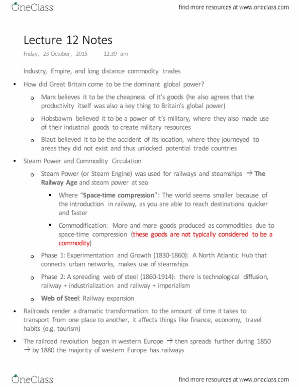 GEOG 121 Lecture Notes - Lecture 12: Commodification, Marshall Mcluhan, Spacetime thumbnail