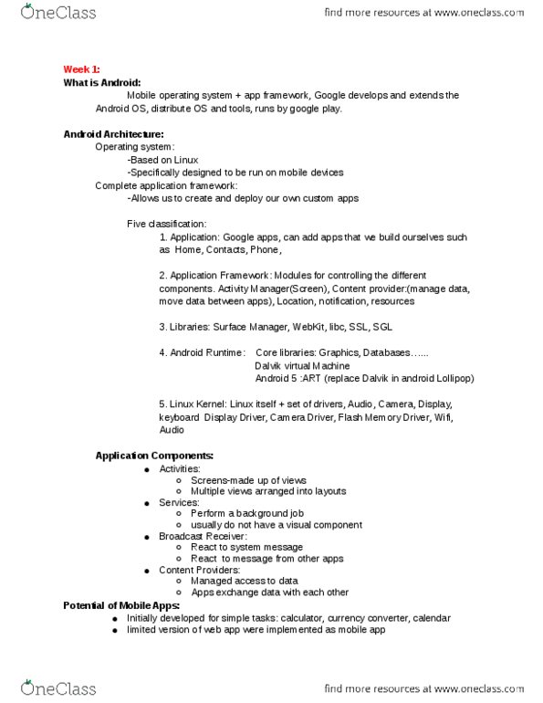 IAT 381 Lecture Notes - Lecture 1: Dalvik (Software), Android Software Development, Android Runtime thumbnail