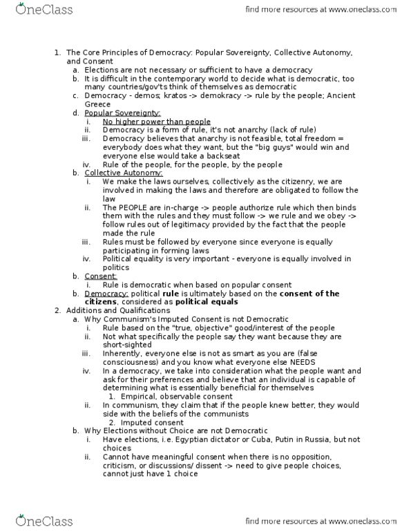 GOV 312L Lecture Notes - Lecture 1: False Consciousness, Social Democracy, Liberal Democracy thumbnail