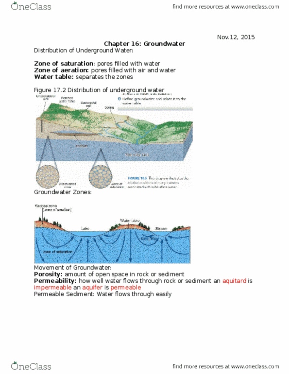 Earth Sciences 1022A/B Lecture Notes - Lecture 10: Vadose Zone, Water Table, Geothermal Gradient thumbnail