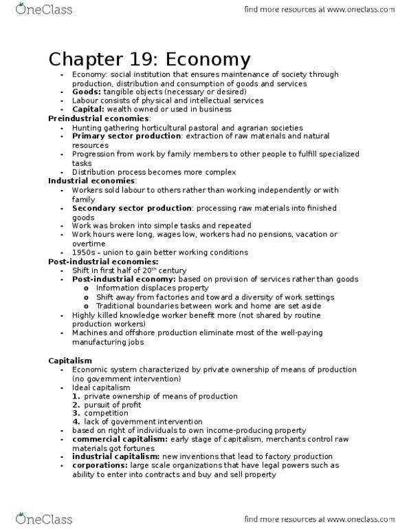 SOC 1101 Lecture Notes - Lecture 19: Secondary Sector Of The Economy, Primary Sector Of The Economy, Knowledge Worker thumbnail