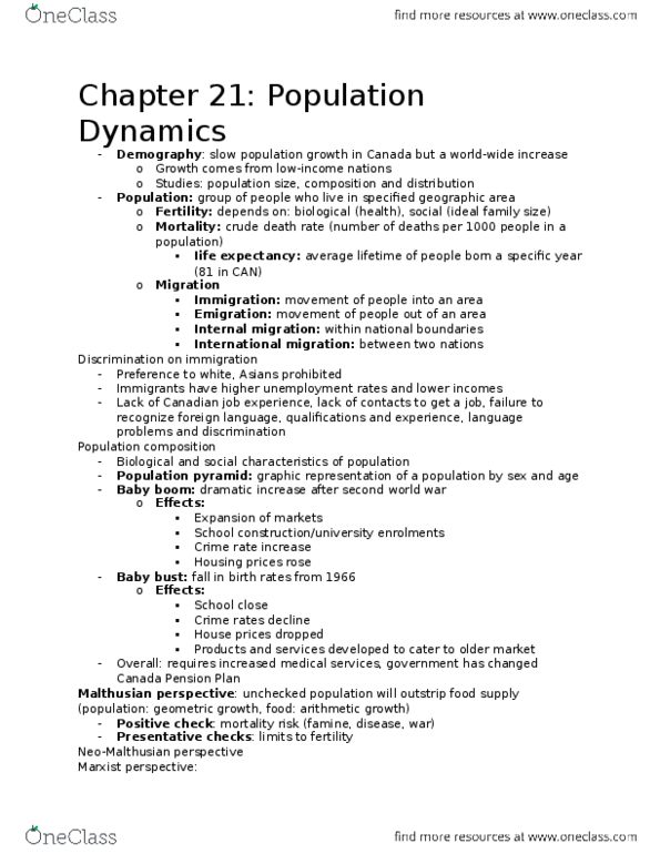 SOC 1101 Lecture Notes - Lecture 21: Baby Boom, Population Pyramid, Immigration thumbnail