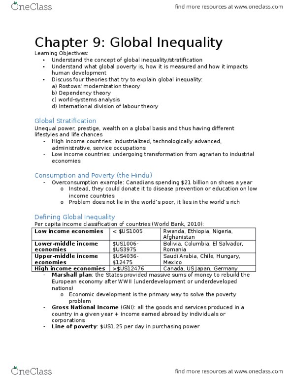 SOC 1101 Lecture Notes - Lecture 9: International Inequality, Gross National Income, Sub-Saharan Africa thumbnail