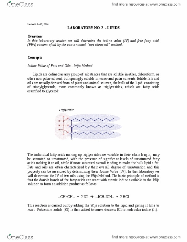 FDSC 200 Lecture Notes - Lecture 14: Short-Chain Fatty Acid, Sodium Thiosulfate, Globules Of Fat thumbnail