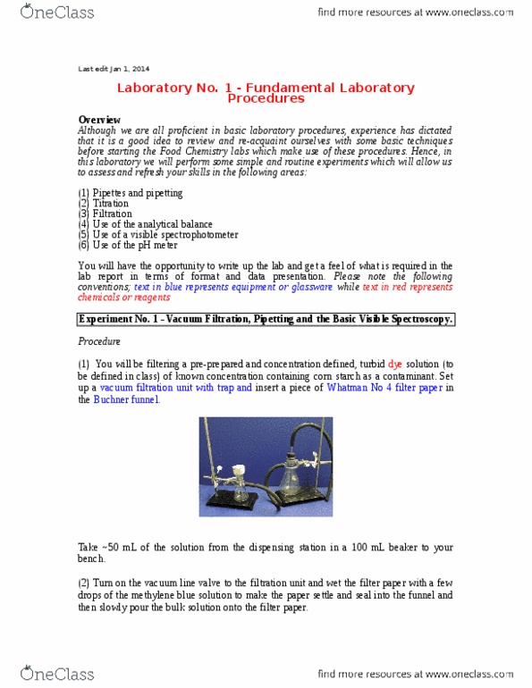 FDSC 200 Lecture Notes - Lecture 1: Volumetric Flask, Methylene Blue, Filter Paper thumbnail