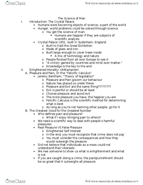 HIST 121 Lecture Notes - Lecture 7: Jeremy Bentham, The Great Exhibition, Scientific Method thumbnail