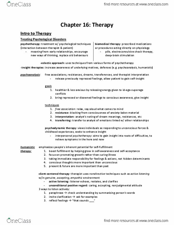 PSYC 102 Chapter Notes - Chapter 16: Electroconvulsive Therapy, Exposure Therapy, Interpersonal Psychotherapy thumbnail