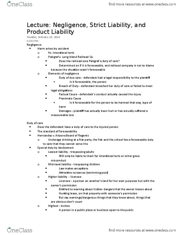 BLAW 2301 Chapter Notes - Chapter 9: Special Duty, Reasonable Person, Comparative Negligence thumbnail