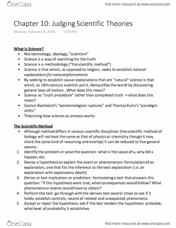 MODR 1760 Lecture Notes - Lecture 10: Scientism, Scientific Method, Logical Possibility thumbnail