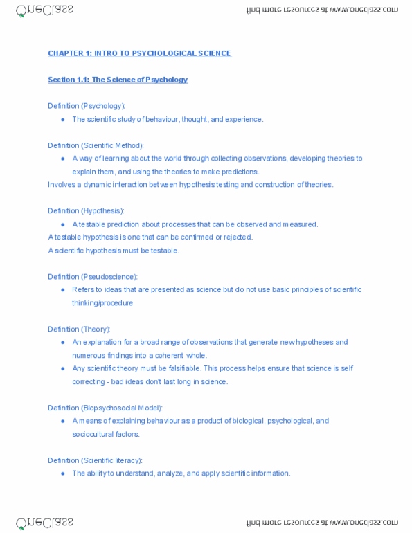 PSYCH101 Lecture Notes - Lecture 1: Monoamine Neurotransmitter, Empiricism, Neuroplasticity thumbnail