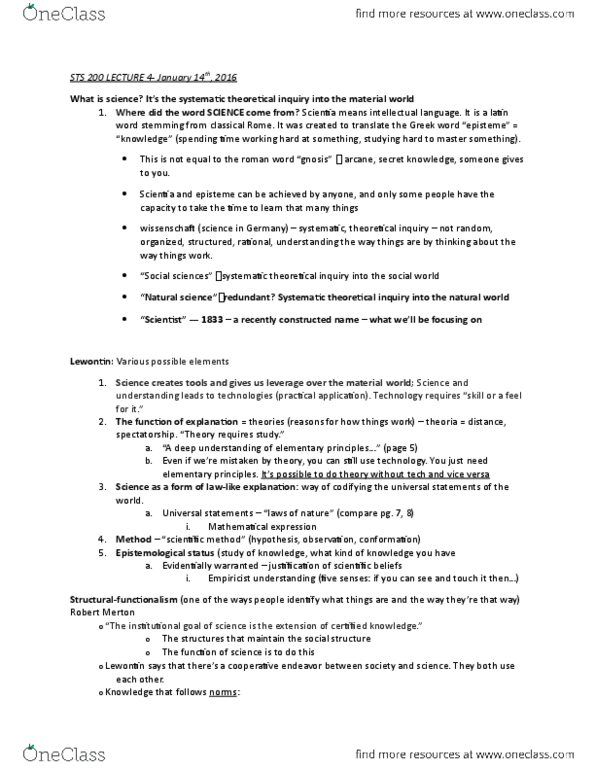 STS200 Lecture Notes - Lecture 4: Christian Contemplation, Richard Lewontin, Stemming thumbnail