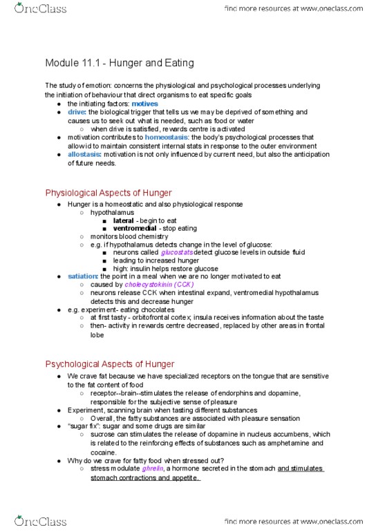 PSY100H1 Chapter Notes - Chapter 11.1: Ventromedial Nucleus Of The Hypothalamus, Orbitofrontal Cortex, Nucleus Accumbens thumbnail