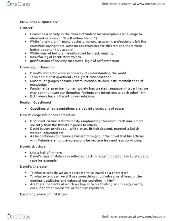 ENGL 2P53 Lecture Notes - Lecture 8: Communication Studies, Rainbow Nation, Dominant Culture thumbnail