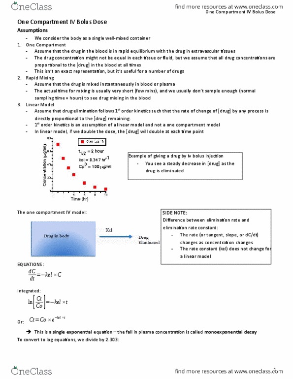 PHAR 315 Lecture Notes - Lecture 9: Doseone, Exponential Function, Reaction Rate Constant thumbnail