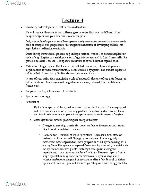 PSY354H5 Lecture Notes - Lecture 4: Corpus Luteum, Human Chorionic Gonadotropin, Acrosome Reaction thumbnail