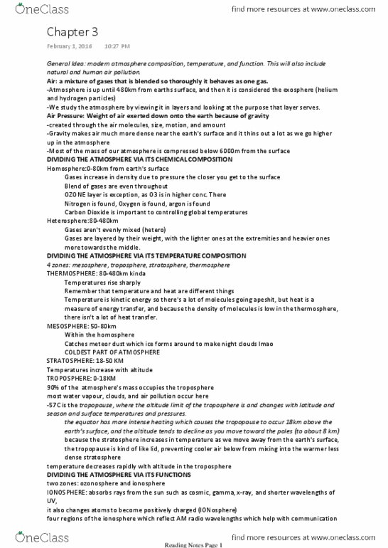 GEOG 1300 Lecture Notes - Lecture 3: Ionosphere, Tropopause, Thermosphere thumbnail