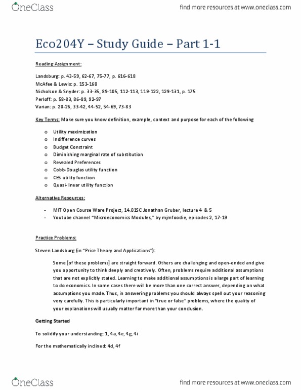 ECO204Y1 Lecture Notes - Lecture 2: Constant Elasticity Of Substitution, Relish, Steven Landsburg thumbnail