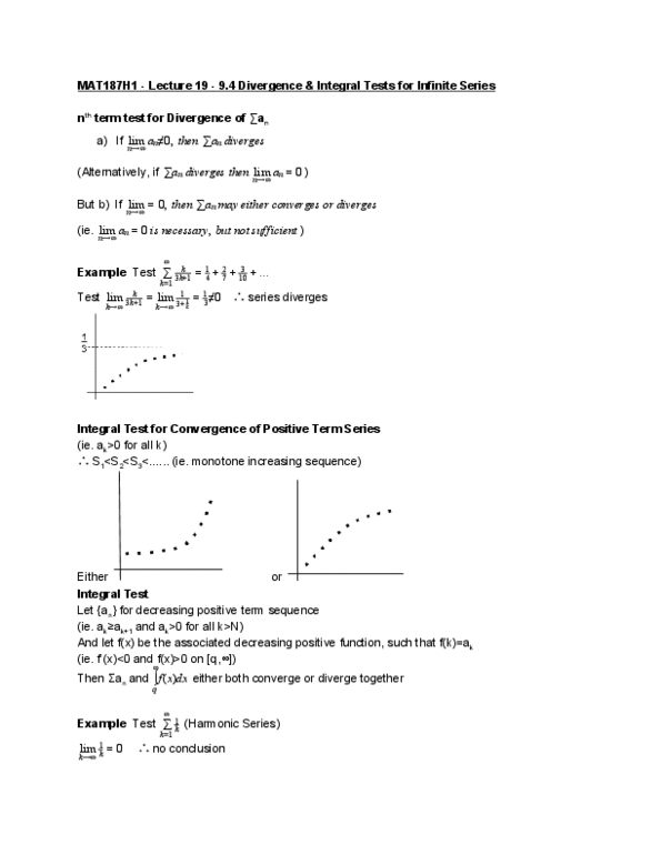 MAT136H1 Lecture 19: Divergence Integral Tests for Infinite Series thumbnail