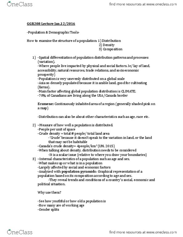 GGR208H5 Lecture Notes - Lecture 2: Ecumene, Demography, Old Age thumbnail