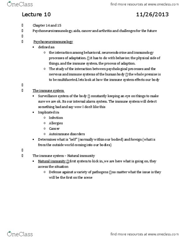 PSYC 2301 Lecture Notes - Lecture 10: Natural Killer Cell, Humoral Immunity, Proinflammatory Cytokine thumbnail