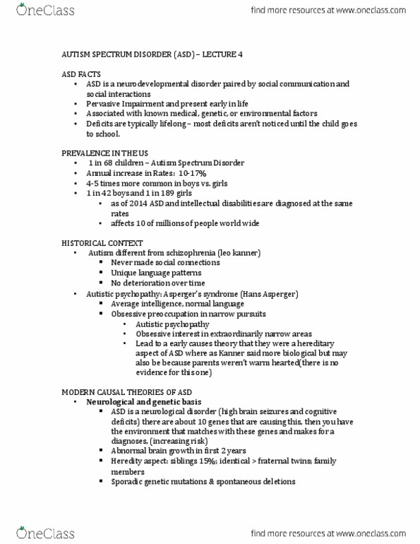 PSYC 3505 Lecture 4: lecture 4- AUTISM SPECTRUM DISORDER thumbnail