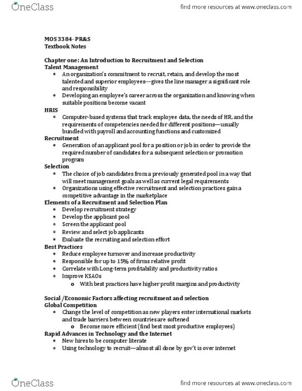 Management and Organizational Studies 3384A/B Chapter Notes - Chapter 1-4: Canadian Human Rights Commission, Canadian Human Rights Act, Observational Error thumbnail