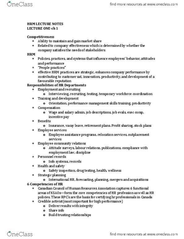 Management and Organizational Studies 4485F/G Chapter 1-6: HRM LECTURE NOTES thumbnail