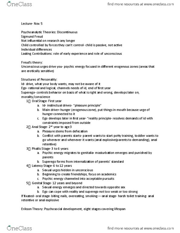 PSY 0310 Lecture Notes - Lecture 6: Erogenous Zone, Anal Retentiveness, Phallic Stage thumbnail