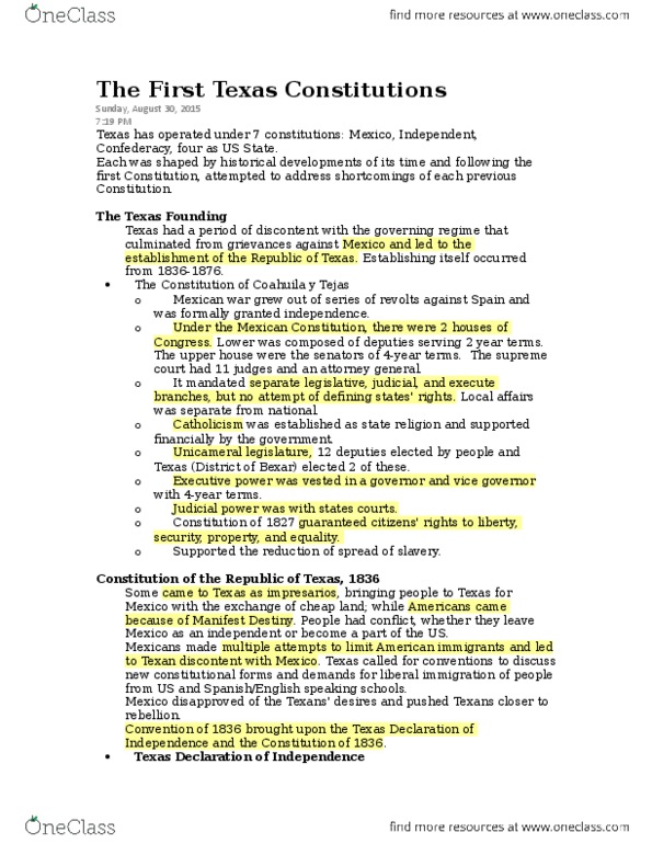 GOVT 2306 Chapter Notes - Chapter 2: Constitution Of Texas, Bicameralism, Missouri Compromise thumbnail