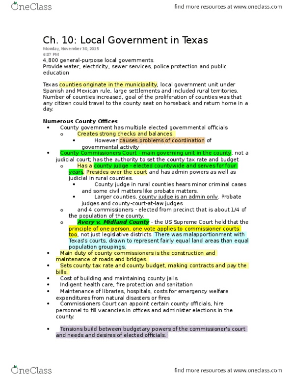 GOVT 2306 Chapter 10: Ch. 10 - Local Government thumbnail