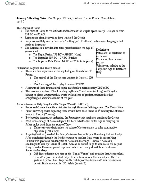 Classical Studies 1000 Chapter 1: Classics 1000 January 5 Reading Notes thumbnail