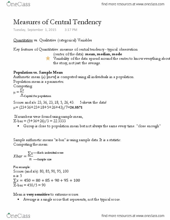 EPPS 2302 Lecture Notes - Lecture 12: Weighted Arithmetic Mean, Sample Size Determination, Standard Deviation thumbnail