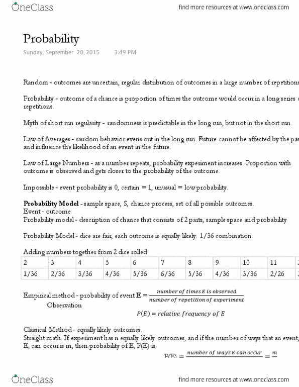 EPPS 2302 Lecture Notes - Lecture 17: Almost Surely, Sample Space, Conditional Probability thumbnail