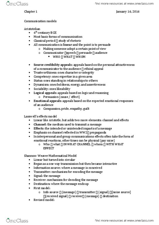 CMN 1148 Chapter Notes - Chapter 1: Linear Model, Stress Management, Information Source thumbnail