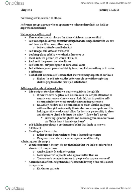 CMN 1148 Chapter Notes - Chapter 2: Self-Image, Social Comparison Theory, Job Satisfaction thumbnail