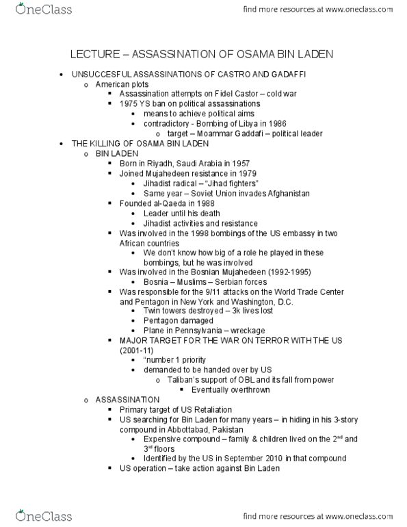 Political Science 2103A/B Lecture Notes - Lecture 6: Muammar Gaddafi, Mujahideen, September 11 Attacks thumbnail